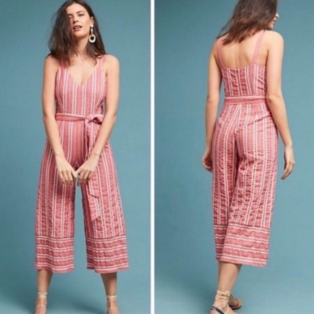 Anthropologie red striped jumpsuit ett:twa